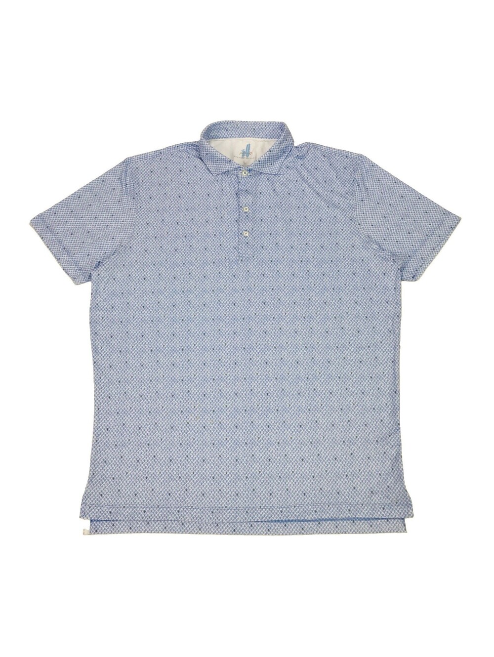 Johnnie-O Featherweight Polo Shirt Mens Large L Blue Four Leaf Clover Print Golf